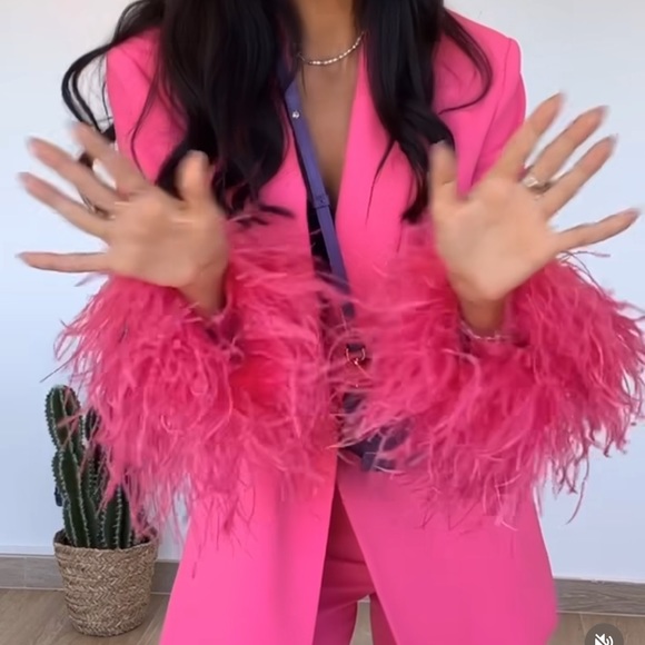 ZARA Feather Blazer Pink - Picture 4 of 8